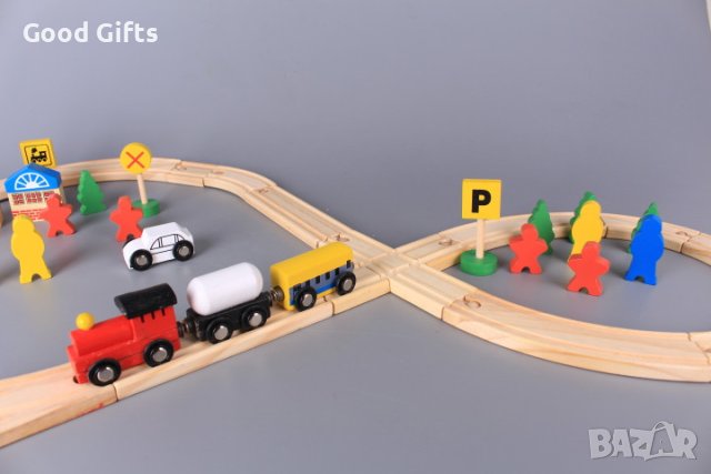 Дървено влакче с дървени релси, 48 части, снимка 3 - Влакчета, самолети, хеликоптери - 42949550