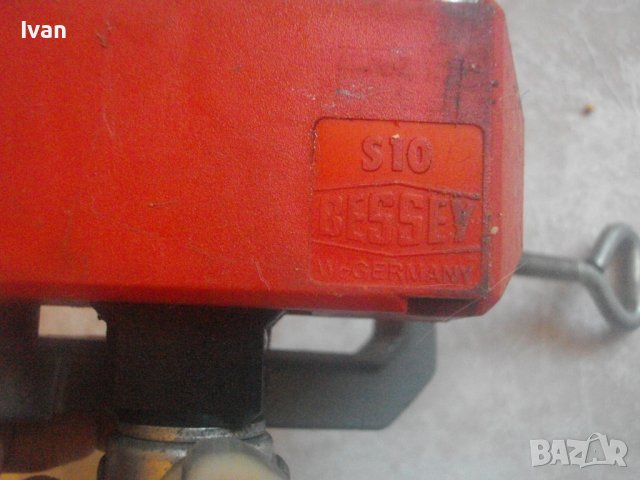 Дърводелско Менгеме-Старо Качество-WEST GERMANY-BESSEY S10-Отлично-Отваря 105 мм-Челюсти 90мм-Стяга, снимка 12 - Менгемета - 43202898