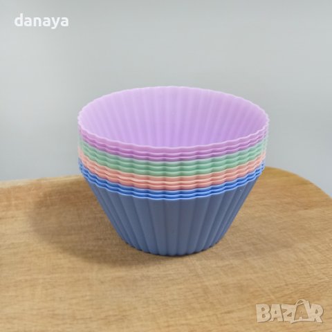 3509 Цветни силиконови форми за мъфини комплект от 12 броя, снимка 5 - Форми - 44076735
