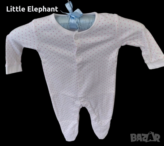 Цяла пижамка ромпърче за момиченце на 3-6 мес бяла на розови точки колекция"Points",Англия/нова