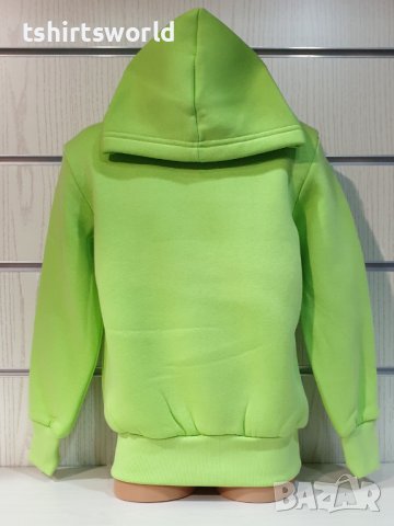 Нов детски изчистен суичър в неонов зелен цвят с качулка, снимка 2 - Детски анцузи и суичери - 38173826