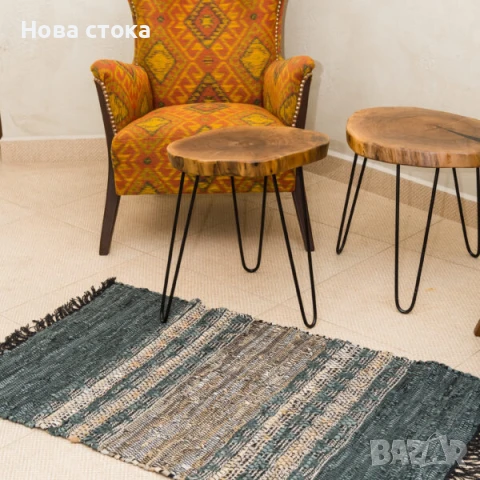 Килим тип черга с ресни, черно с бежово, 3 размера, снимка 1