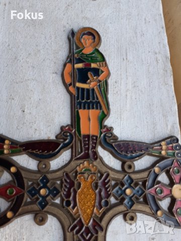 Голям бронзов кръст с емайл, снимка 3 - Антикварни и старинни предмети - 39943266