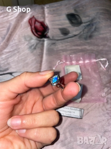 Сребърен пръстен Син опал Австралия, снимка 4 - Пръстени - 52901974