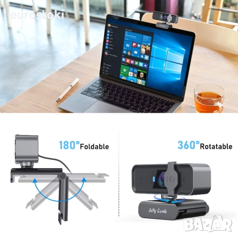 Jelly Comb уеб камера Full HD 1080P за видео разговори, сребърно черна Full HD 1080P видео разговори, снимка 6 - Други - 52436901