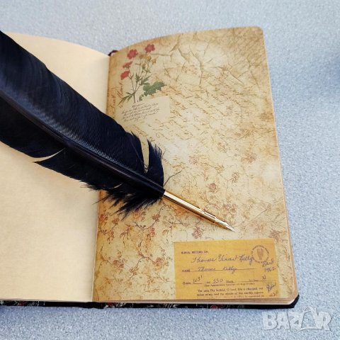 Ръчно подвързан бележник във винтидж стил с твърди корици и цветен печат, снимка 16 - Други - 43251026
