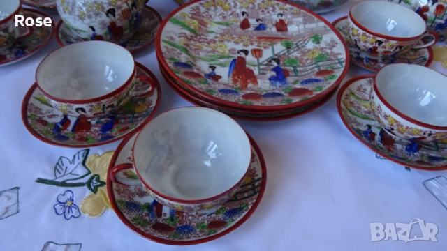 Стар японски костен порцелан тип "яйчена черупка". , снимка 6 - Сервизи - 52448477