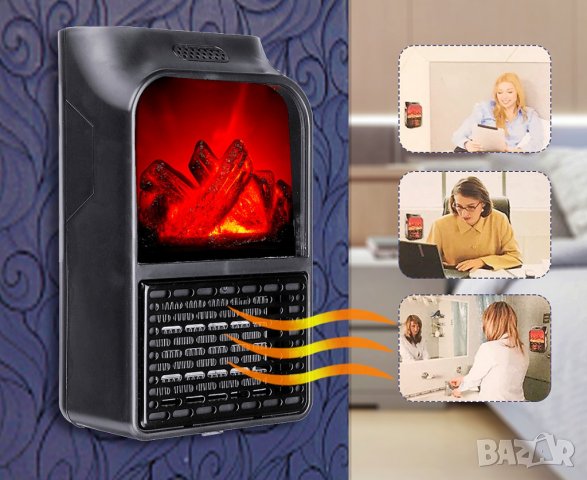 Мини печка духалка 1000 вата Flame Heater имитираща жив огън, снимка 4 - Други - 33290968