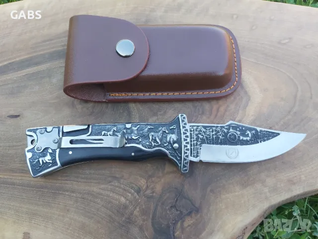 Масивен сгъваем ловен нож Columbia с гравирано острие и дръжка А3189 , снимка 2 - Ножове - 50095345