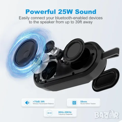 J-BRAUV Bluetooth високоговорител, преносим с 25W стерео звук, Bluetooth 5.3, вграден микрофон, снимка 2 - Bluetooth тонколони - 50296734