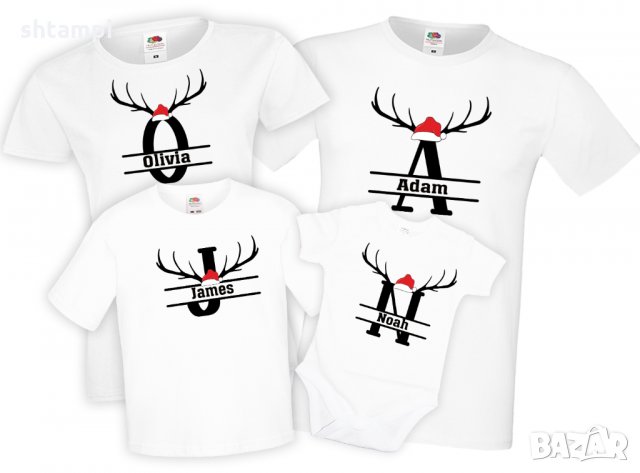 Семеен комплект Алфавит Коледни букви Еленска шапка на Дядо Коледа, снимка 2 - Тениски - 34824281