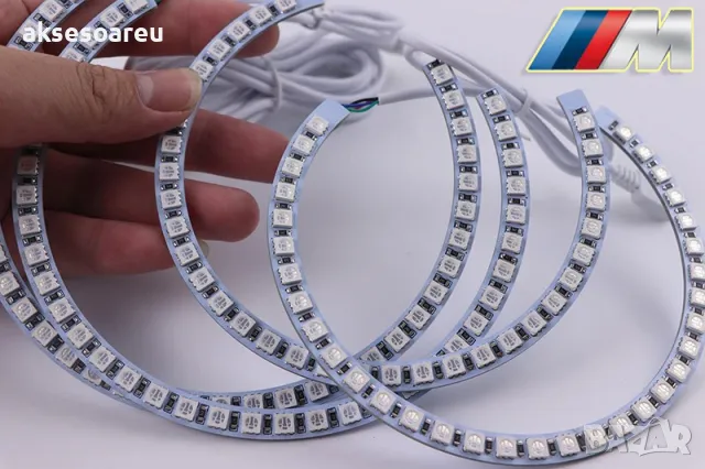 Ангелски очи многоцветни RGB LED Фарове Angel Eyes DRL за кола пръстени 2x131 и 2x146 mm рингове , снимка 15 - Аксесоари и консумативи - 48038627