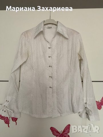 Бяла дамска риза с блестящ ефект, размер S, снимка 4 - Ризи - 39552288