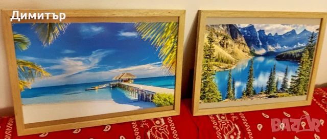 Картини, 2 броя пейзажи с дървена рамка