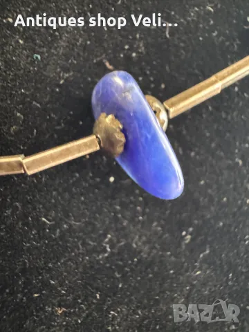 Сребърно колие с лазурит №6530 , снимка 4 - Колиета, медальони, синджири - 49100423