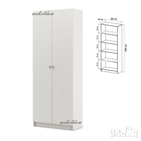 Гардероб двукрилен с 4 рафта(код-4663), снимка 4 - Гардероби - 40834052