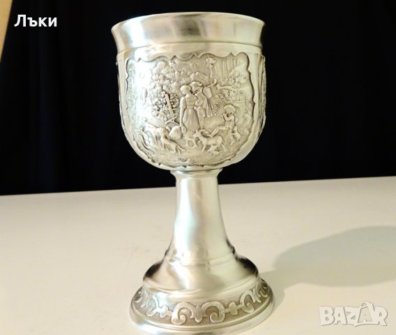 Бокал от калай за вино,релефни селски картини,авторски. , снимка 6 - Антикварни и старинни предмети - 33670020