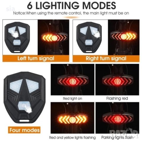 Мигачи за колело + стоп за велосипед, тротинетка, скутер, мотор, Вело стоп с мигачи и дистанционно , снимка 5 - Аксесоари и консумативи - 43654180