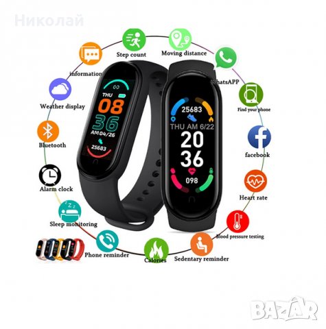 Смарт водоустойчива блутут гривна М6 измерва калории , крачки , пулс , снимка 1