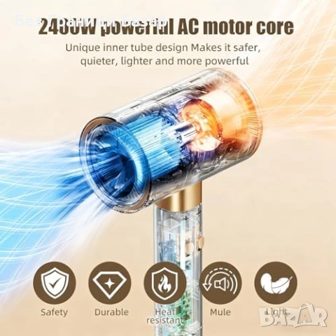 Нов Сешоар 2400W с йони 3 температури 2 скорости дифузер накрайник за коса, снимка 2 - Сешоари - 53530245