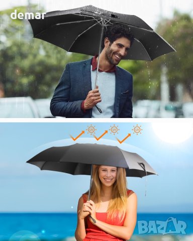 Avatool  Малък лек сгъваем чадър, черен, ветроустойчив, водоотблъскващ, бързосъхнещ, снимка 7 - Други - 43764620