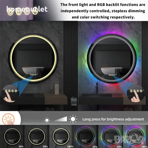 ПРОМОЦИЯ LED огледало за баня с кръгла форма LUVODI KC-JJ1818-EU, снимка 3 - Огледала - 49674827