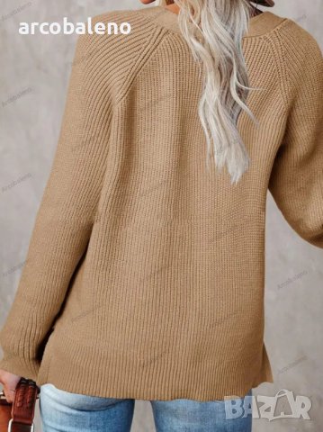 Дамски ежедневен моден плетен пуловер с V-образно деколте, 5цвята - 023, снимка 15 - Блузи с дълъг ръкав и пуловери - 39728515