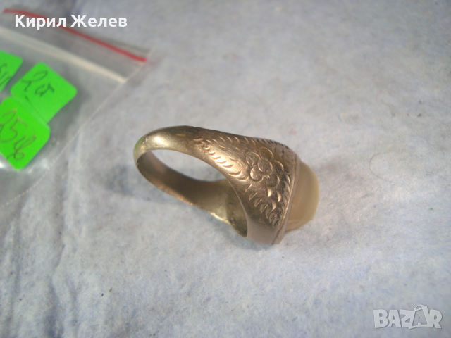 СТАРИНЕН ПОЗЛАТЕН ПРЪСТЕН РЪЧНО с КАЛЕМ ОРНАМЕНТИРАН с НАТУРАЛЕН ЛУНЕН КАМЪК МАЙСТОРСКИ УНИКАТ 21649, снимка 11 - Антикварни и старинни предмети - 36393632
