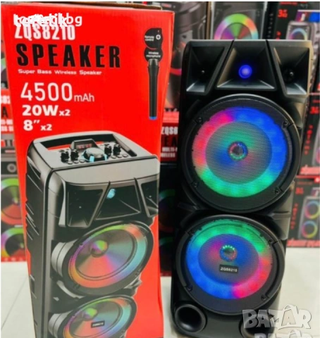 § Нова ZQS 8210 2х8 120W 6500mah 2 микрофона ПРЕНОСИМА КАРАОКЕ КОЛОНА, снимка 3 - Аудиосистеми - 53163698