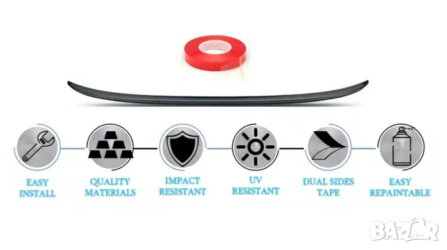 Лип спойлер заден черен пиано лак подходящ за Volkswagen Passat B8 sedan (2014-2022), снимка 2 - Аксесоари и консумативи - 47404441