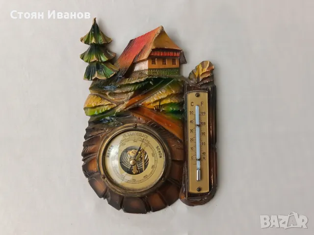 Немска метеостанция барометър със термометър дърворезбаа