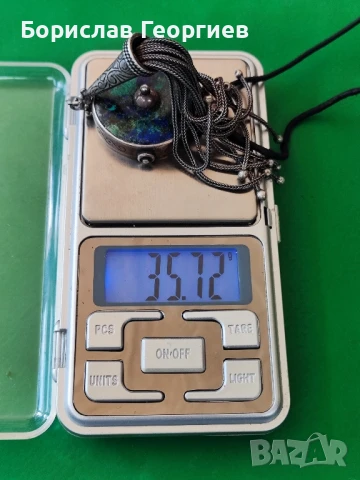 Стар сребърен медальон 925 с тюркоаз, снимка 8 - Колиета, медальони, синджири - 50816513