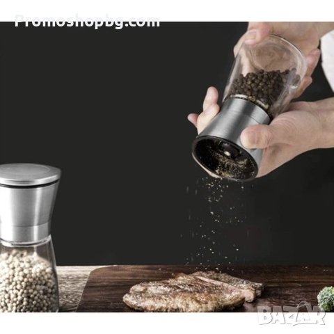 Комплект 2 бр ръчни мелнички за сол и черен пипер, Неръждаема стомана, стъкло, снимка 8 - Прибори за хранене, готвене и сервиране - 44099540