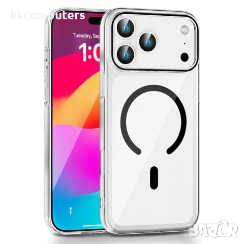 Силиконов кейс bSmart Clear Thin Magsafe и Протектор За iPhone 17 Pro Max (6.9), Черен