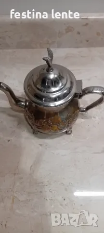 Посребрен месингов чайник, снимка 4 - Антикварни и старинни предмети - 50189333
