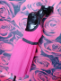 Цикламено розова лятна рокля до коляното с гол преплетен гръб Л, снимка 2