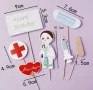 7 бр Лекар Доктор Happy Birthday топер клечки картон декор украса за торта рожден, снимка 2