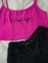 Дамски комплект за вкъщи – розов топ + черни дантелени къси гащички, снимка 2