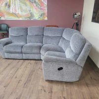 Сив ъглов диван от плат с ръчен релаксиращ механизъм, снимка 10 - Дивани и мека мебел - 43896533
