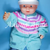 Ръчно плетена бебешка жилетка с дълъг ръкав, снимка 2 - Жилетки и елечета за бебе - 40192349
