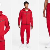 Нов мъжки червен екип Nike Tech Fleece, снимка 1 - Спортни дрехи, екипи - 43853311