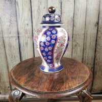 Китайска ръчно рисувана ваза с капак, снимка 2 - Вази - 38122558