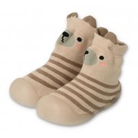 Полски бебешки обувки чорапки, Бежово рае с мече, снимка 2 - Бебешки обувки - 38650979