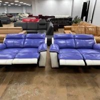 Кожени дивани две двойки лилаво-бели с ел.ралаксиращ механизъм, снимка 10 - Дивани и мека мебел - 39700246