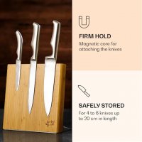 Луксозна магнитна бамбукова Стойка за ножове Klarstein, наклонена, за 4-6 ножа, неръждаема стомана, снимка 6 - Аксесоари за кухня - 40125304