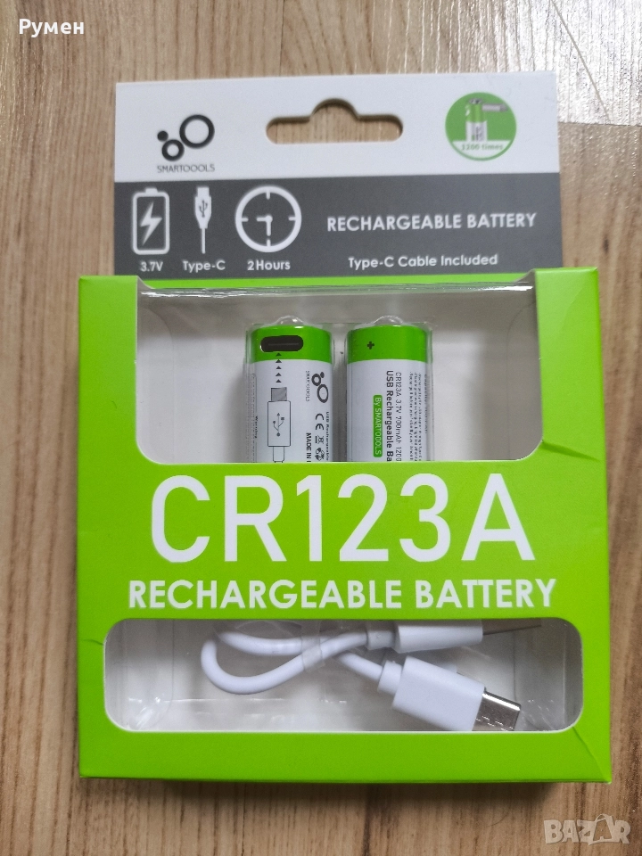 Зрядна батерия CR123A Li-ion 3.7 V 650 mAh, снимка 1