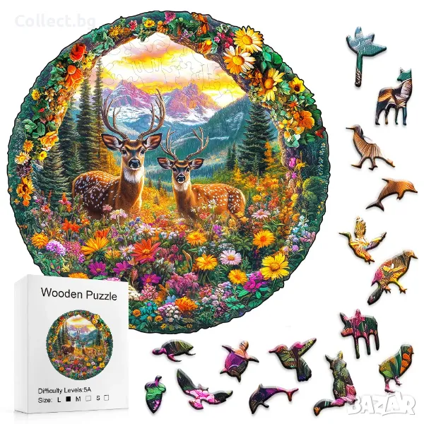 Дървен пъзел с животни - Елени, снимка 1