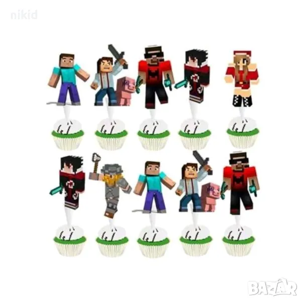 2 вид 12 бр Майнкрафт Minecraft къси картонени топери топер за торта мъфини, снимка 1