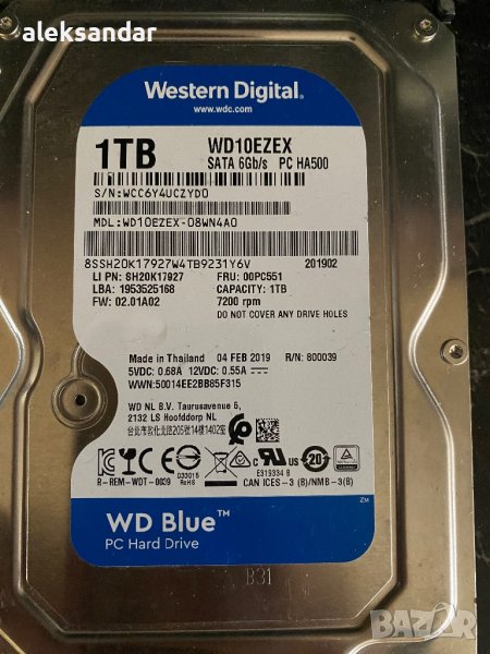 WD Western Digital Blue 3.5 1TB 7200rpm 64MB SATA3 (WD10EZE, снимка 1