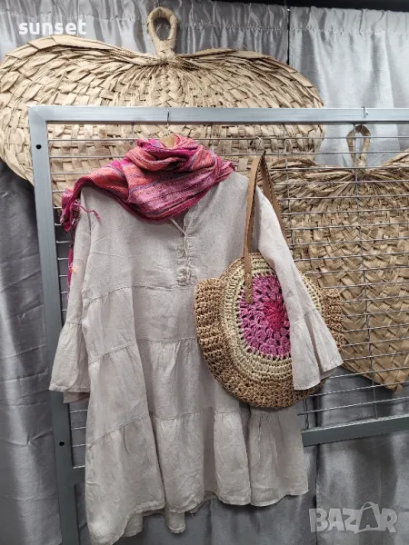 ЛЕНЕНА бежева рокля, туника-  М , снимка 1